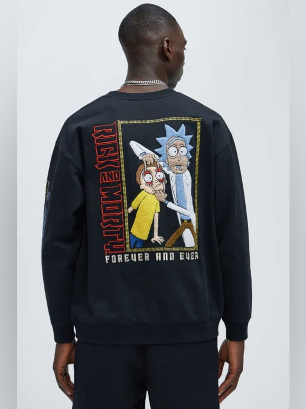 Rick & Morty Adult Swim Embroidery Black Crew Sweater "Forever & Ever" S Cotton